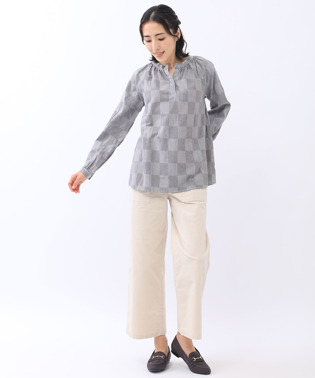 昼夜織 ストライプ ブラウス