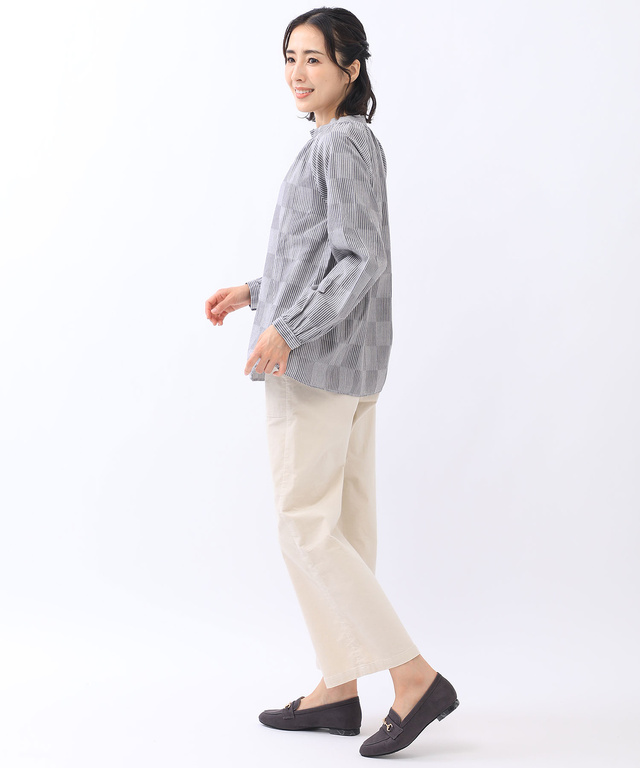 昼夜織 ストライプ ブラウス