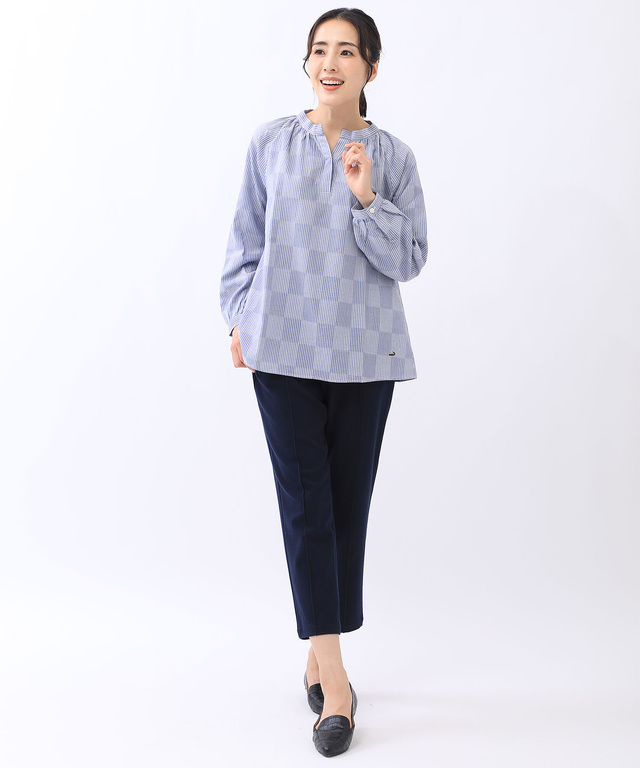 昼夜織 ストライプ ブラウス