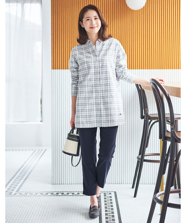 雪柄ジャカード チェック チュニック【オンラインショップ限定】